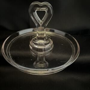 L.E. Smith 1920's Pink Depression Glass Trinket or Candy Dish With Heart Handle
